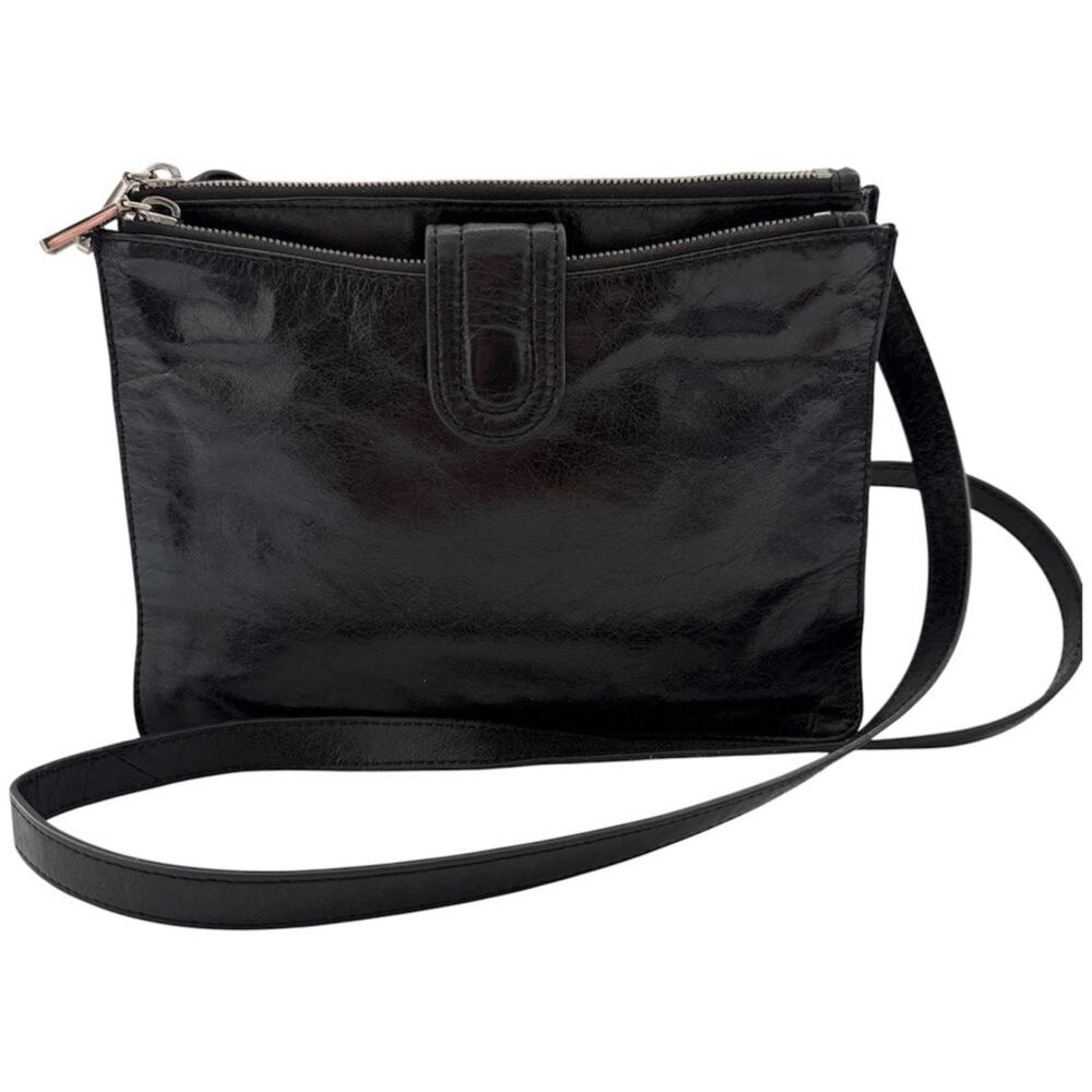 HOBO The Original Black Leather Cambel Medium Crossbody Bag Leaf Print Interior